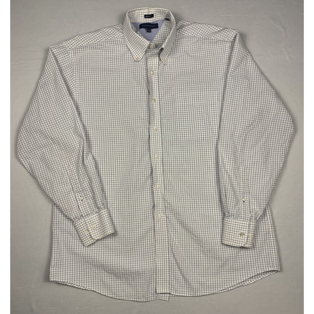 Tommy Hilfiger Button Down Shirt Mens 16.5 34/35 Regular Blue Check Dress Shirt